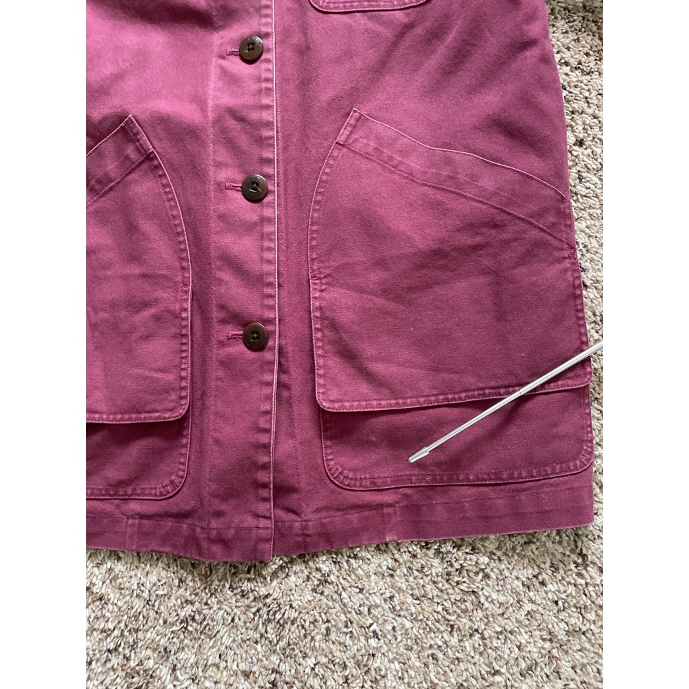 LL Bean Womens Burgundy Cotton Canvas Barn Coat Corduroy Collar Jacket Medium - Picture 9 of 16